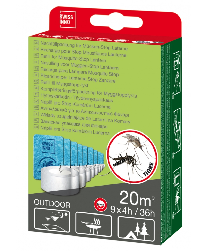 Set 9 pastile si lumanari, rezerve pentru felinarul indepartare tantari Swissinno Mosquito Stop Lantern, actiune 36h, cutie