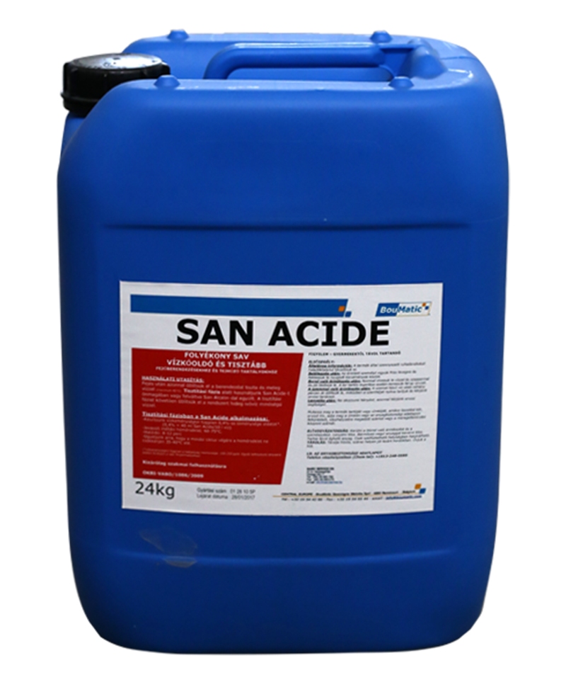 Detergent acid lichid BouMatic San Acide, pentru instalatii de muls si tancuri de racire, 24 kg