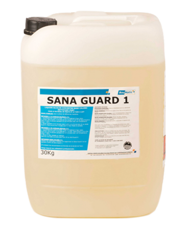 Detergent concentrat alcalin lichid fara clor Sana Guard 1, pentru instalatii de muls si tancuri de racire, Bidon 30 l