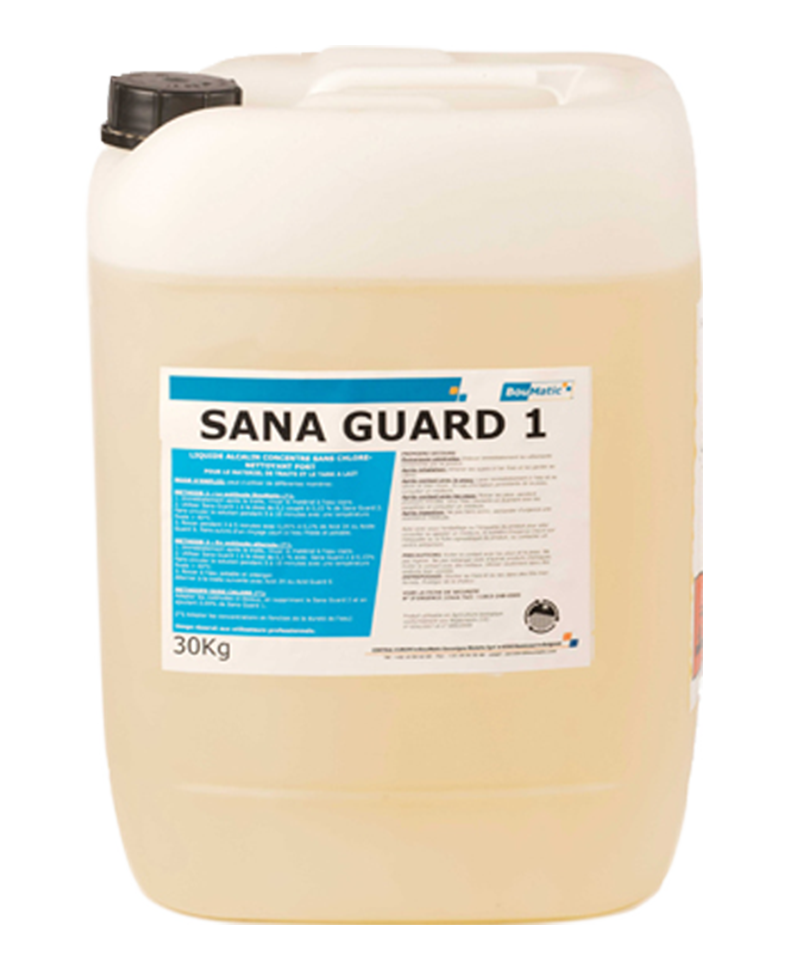 Detergent concentrat alcalin lichid fara clor Sana Guard 1, pentru instalatii de muls si tancuri de racire, Bidon 30 l