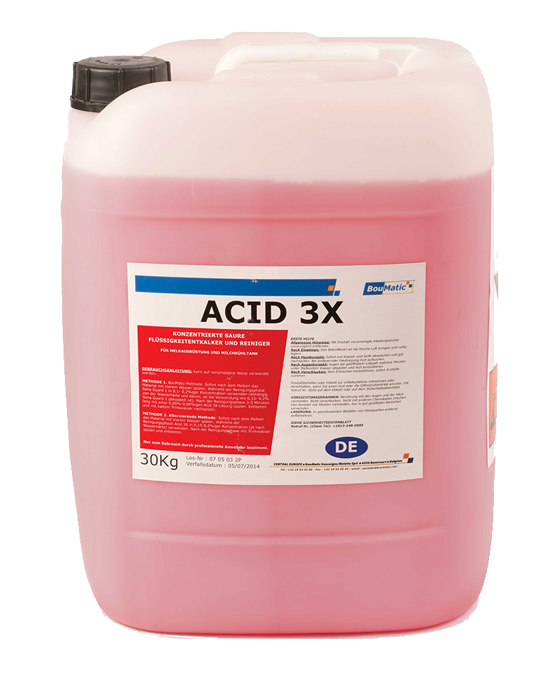 Detergent concentrat acid lichid Acid 3X, pentru instalatii de muls si tancuri de racire, Bidon 30 l