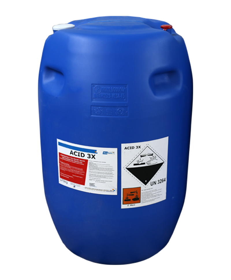 Detergent concentrat acid lichid Acid 3X, pentru instalatii de muls si tancuri de racire, Butoi 170 kg