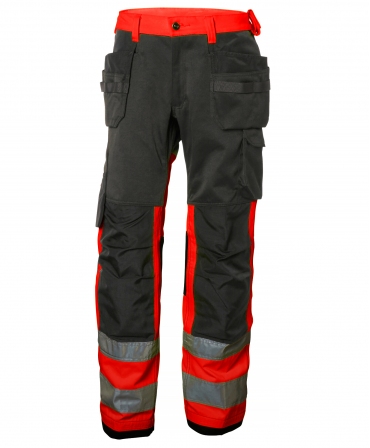 Pantaloni de lucru Helly Hansen Alna Construction, reflectorizanti, HVC1, rosu/gri inchis, fata
