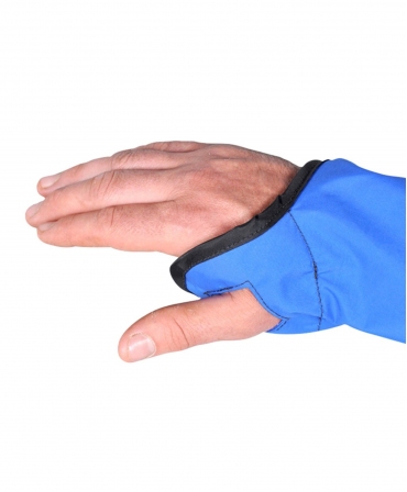 Maneci protectie mulgator Udder Tech, cu prindere dupa gat, nailon - impermeabile, albastre, detalii orificiu deget