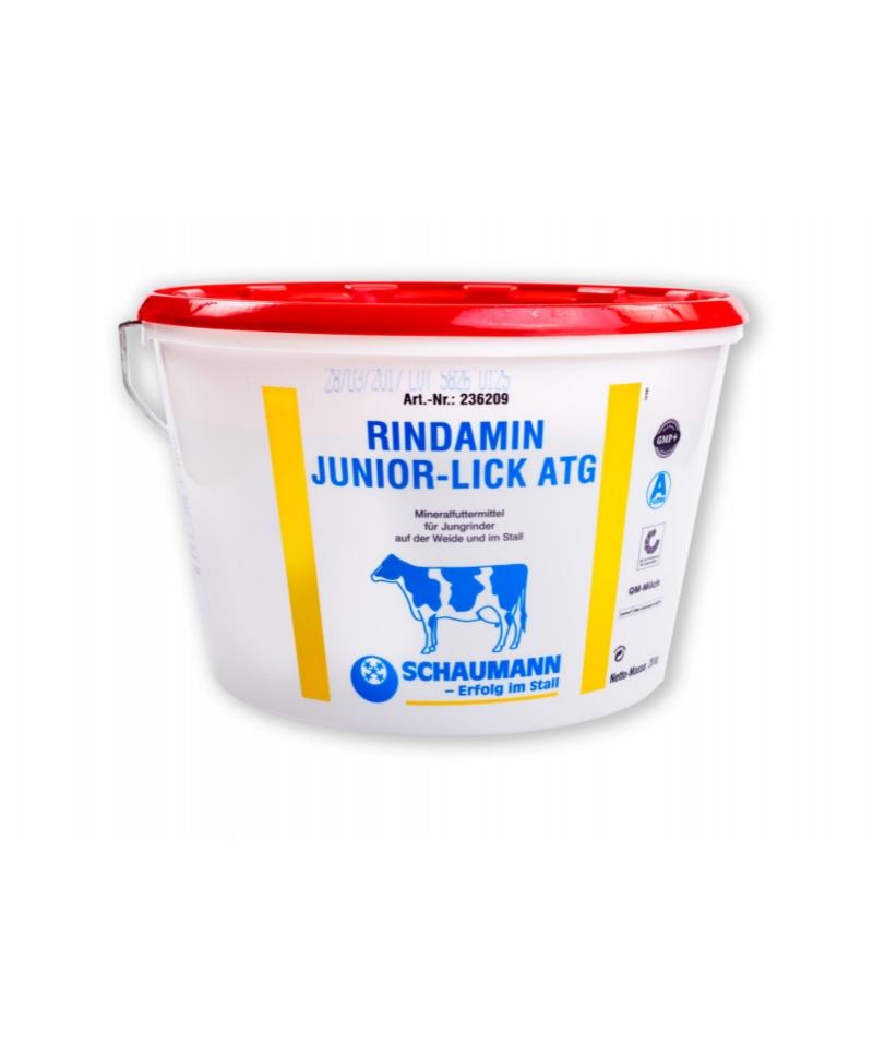 Bloc de lins cu vitamine si minerale pentru tineret bovin, Schaumann Rindamin Junior Lick, galeata 20 kg