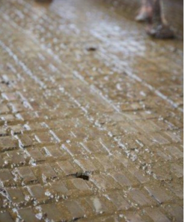 Pardoseala beton canelata cu scurgeri pentru purin, Cobefa Welfare Floor W3, H18, de aproape