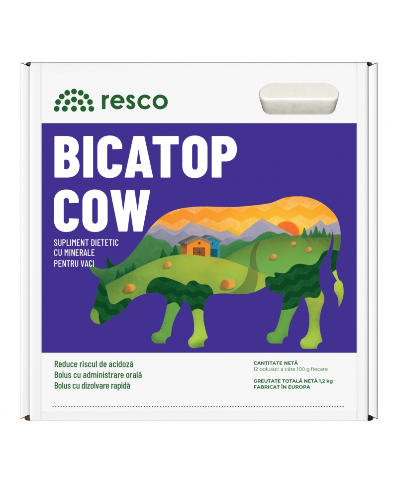 Bolusuri cu eliberare rapida de bicarbonat pentru vaci, Resco Bicatop Cow, cutie 12 bucati