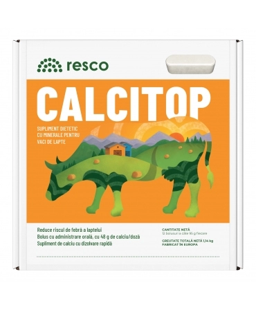Bolusuri cu eliberare rapida de calciu pentru vaci, Resco Calcitop, cutie 12 bucati