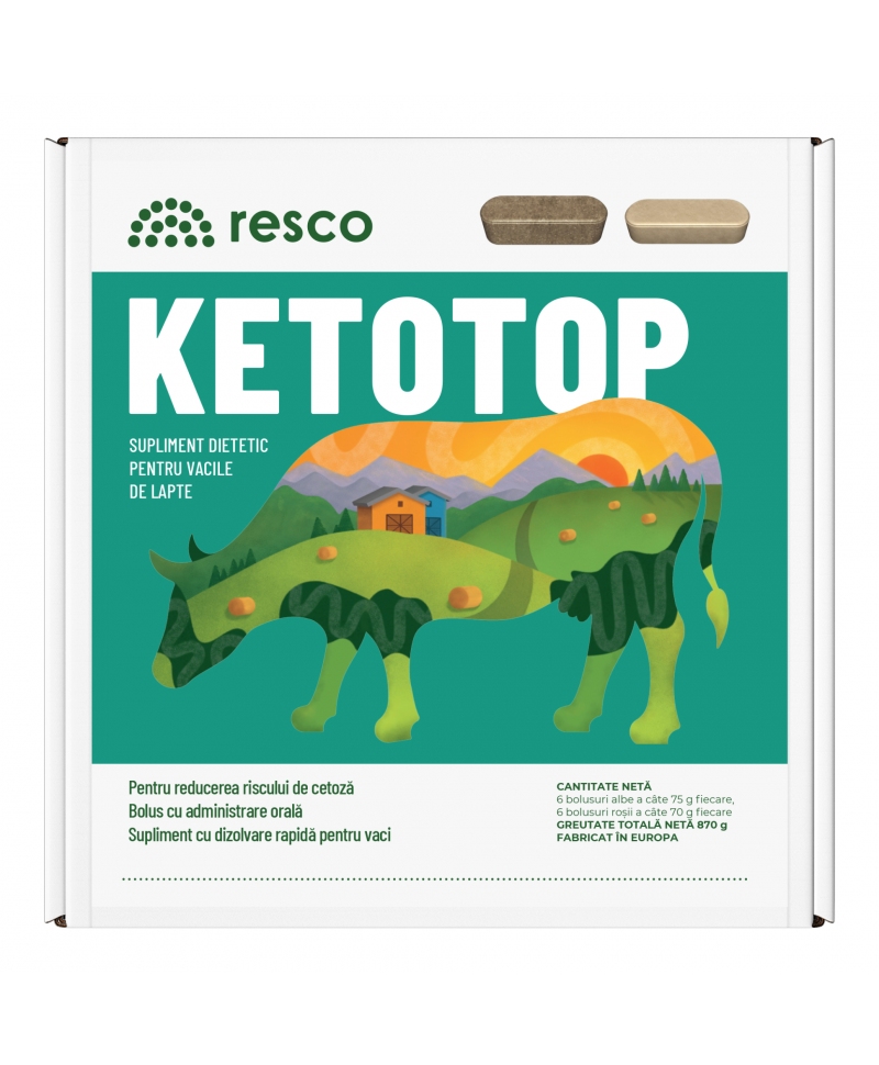 Bolusuri cu eliberare rapida de elemente pentru vaci, Resco Ketotop, cutie 12 bucati