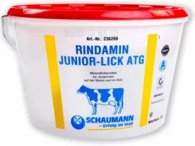 Bloc de lins cu vitamine si minerale pentru tineret bovin, Schaumann Rindamin Junior Lick, galeata 20 kg
