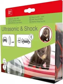 Dispozitiv cu ultrasunete pentru alungarea jderilor de sub capota masinii, Swissinno Ultrasonic Marten Stop, cutie