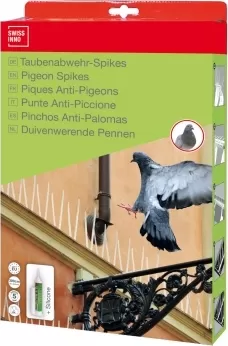 Tepi impotriva pasarilor, policarbonat transparent, 300cm, adeziv inclus, Swissinno Bird Spikes, cutie