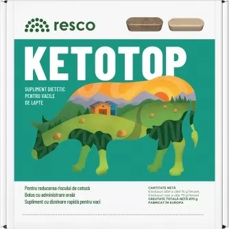 Bolusuri cu eliberare rapida de elemente pentru vacile cu cetoza, Resco Ketotop, cutie 12 bucati
